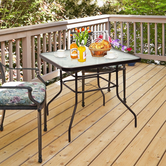 32 Inch Patio Tempered Glass Steel Frame Square Table - Tampa Home & Garden Store