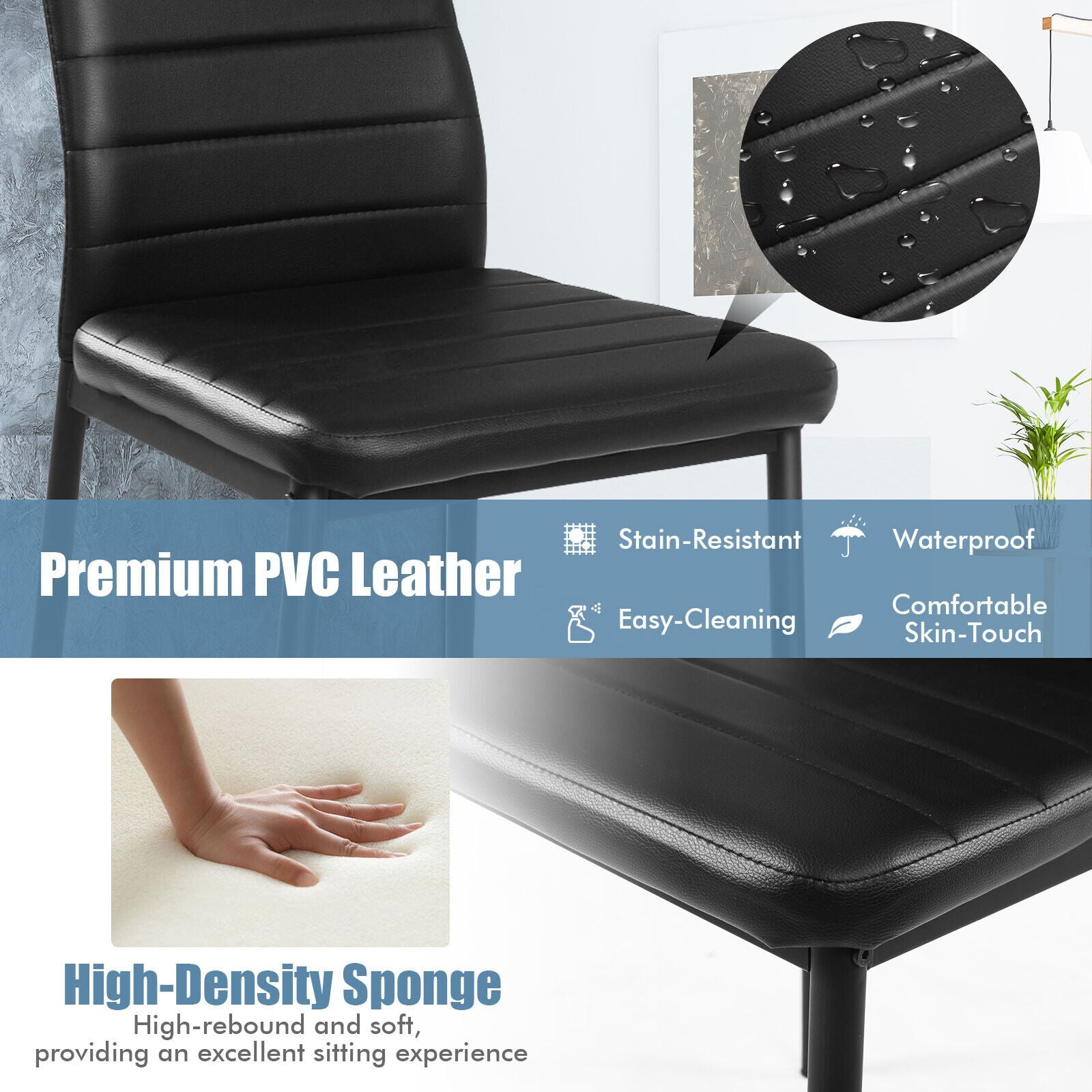 4-piece black premium PVC leather dining chairs set with metal frame by DirectDeals on Tampa Home & Garden Store