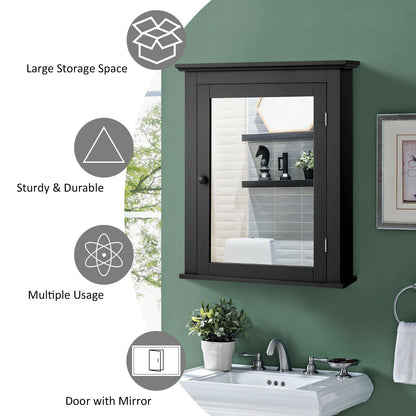 Armario con espejo de baño montado en la pared con estante ajustable en altura de 5 niveles - Negro
