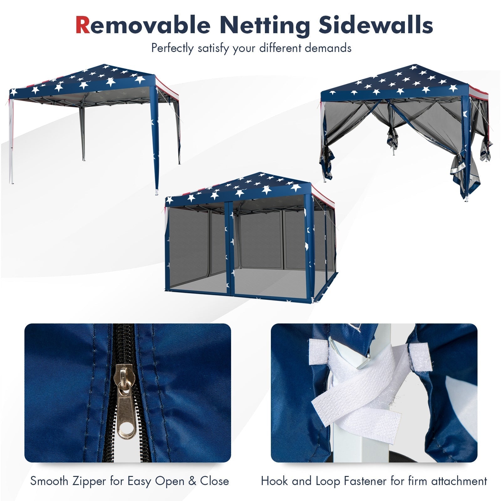 GemGear 10x10 ft pop-up canopy tent with blue star pattern, mesh netting, quick setup on Tampa Home & Garden Store