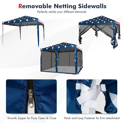GemGear 10x10 ft pop-up canopy tent with blue star pattern, mesh netting, quick setup on Tampa Home & Garden Store