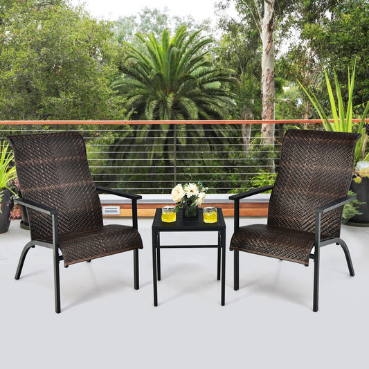 3 Pieces Patio Rattan Bistro Set with High Backrest and Armrest-Brown - Tampa Home & Garden Store