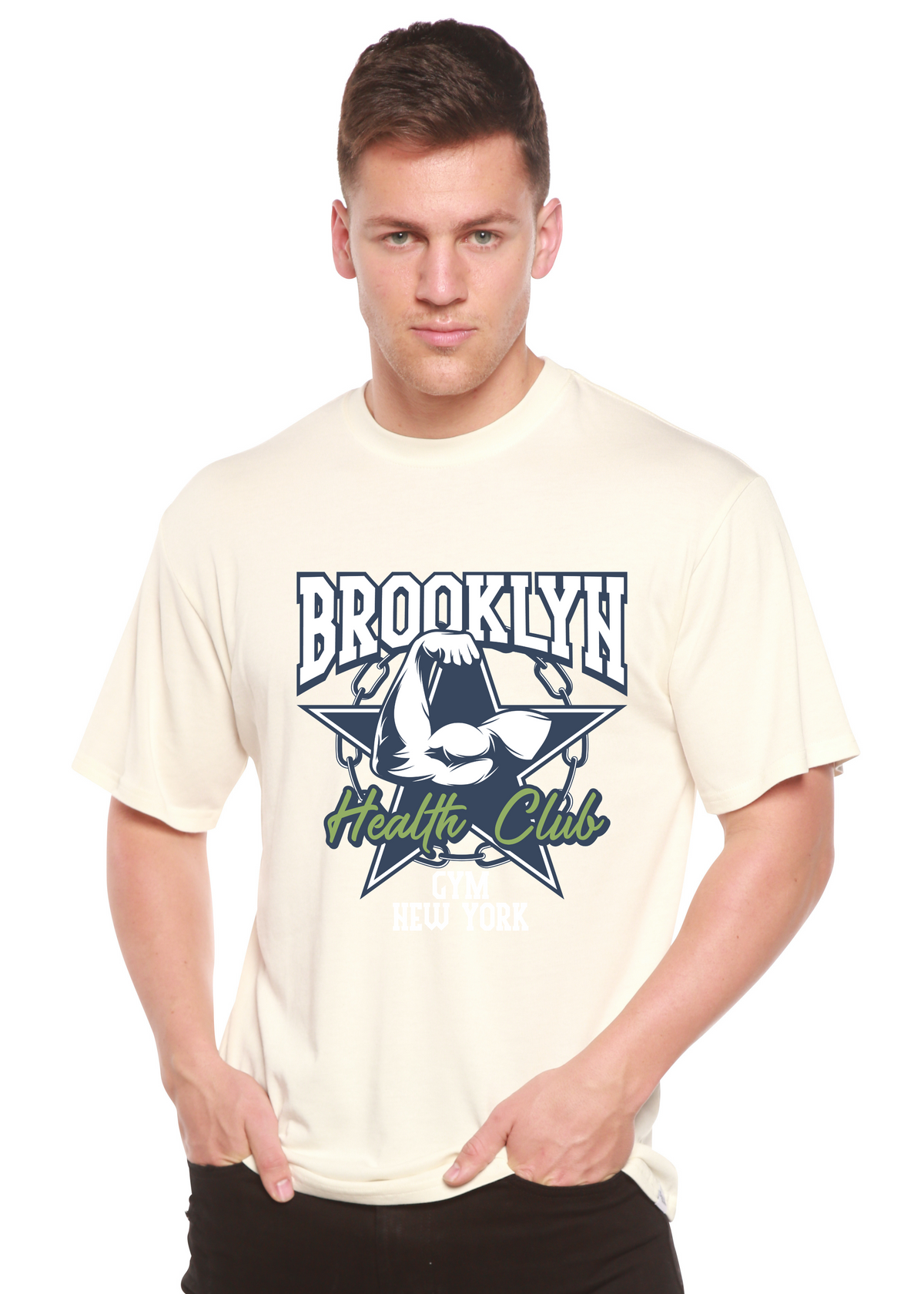 Brooklyn Health Club men's graphic T-shirt in bamboo viscose/organic cotton by Spun Bamboo on Tampa Home & Garden Store