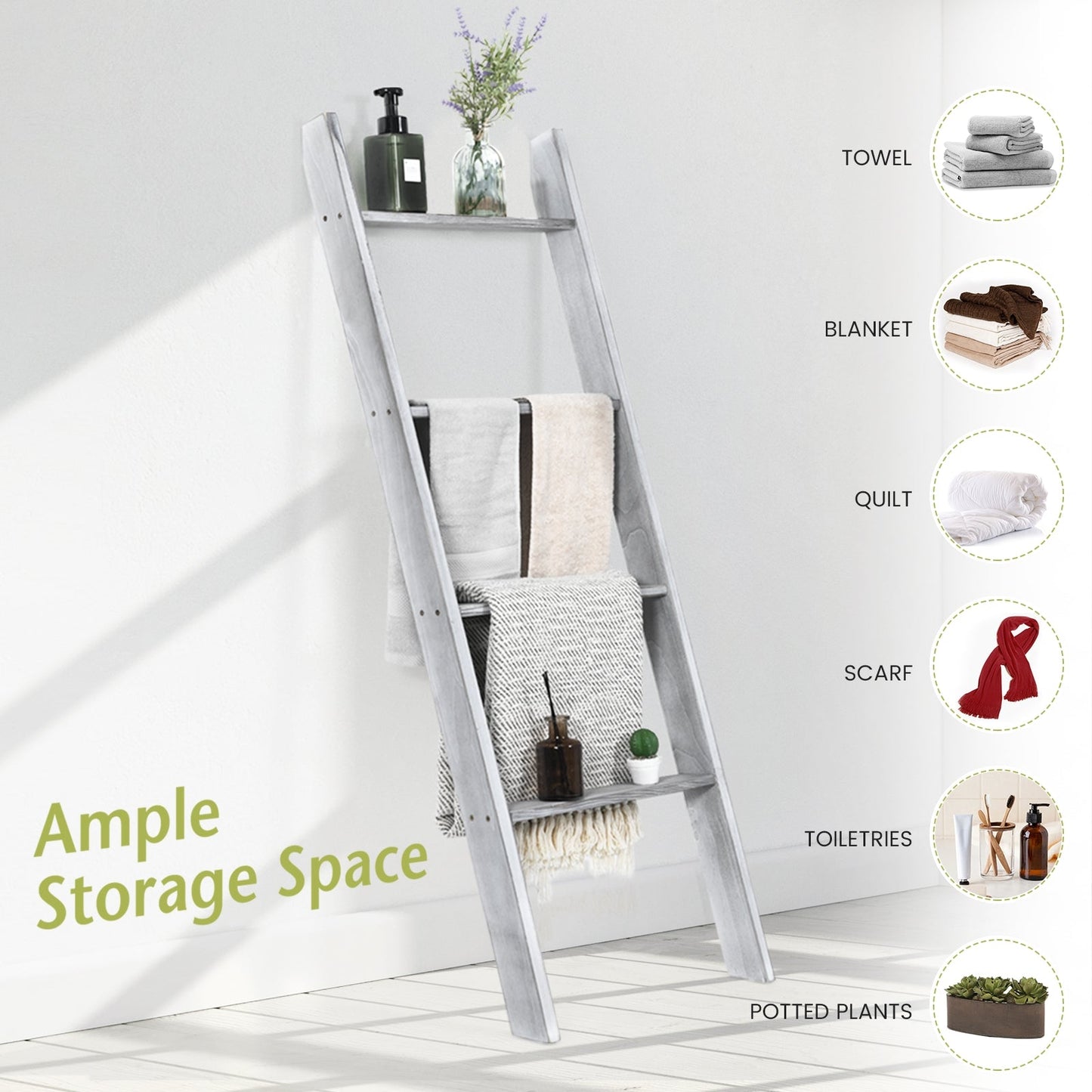 Estantería tipo escalera de pared de 4 niveles - Gris
