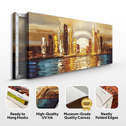 Golden Metropolis abstract impasto canvas wall art, three-panel skyline by Tailored Canvases on Tampa Home & Garden Store
