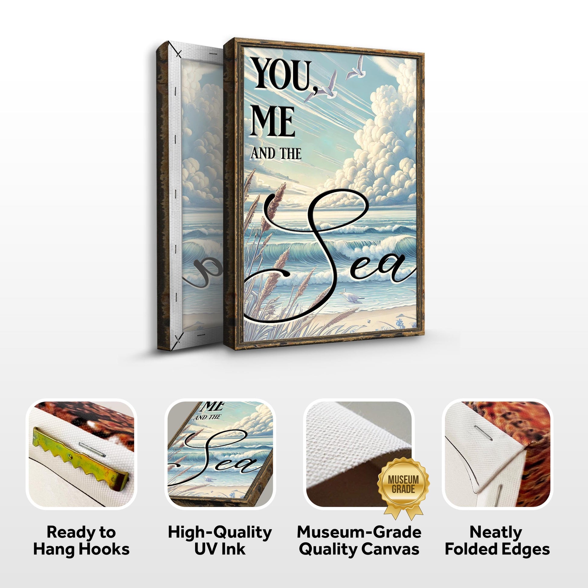 You Me and the Sea Coastal Sign III canvas, wood-framed seascape with bold typography on Tampa Home & Garden Store
