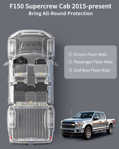 Umbrauto all-weather floor mats for Ford F-150 SuperCrew 2015–2026, full coverage, 3-piece set on Tampa Home & Garden Store