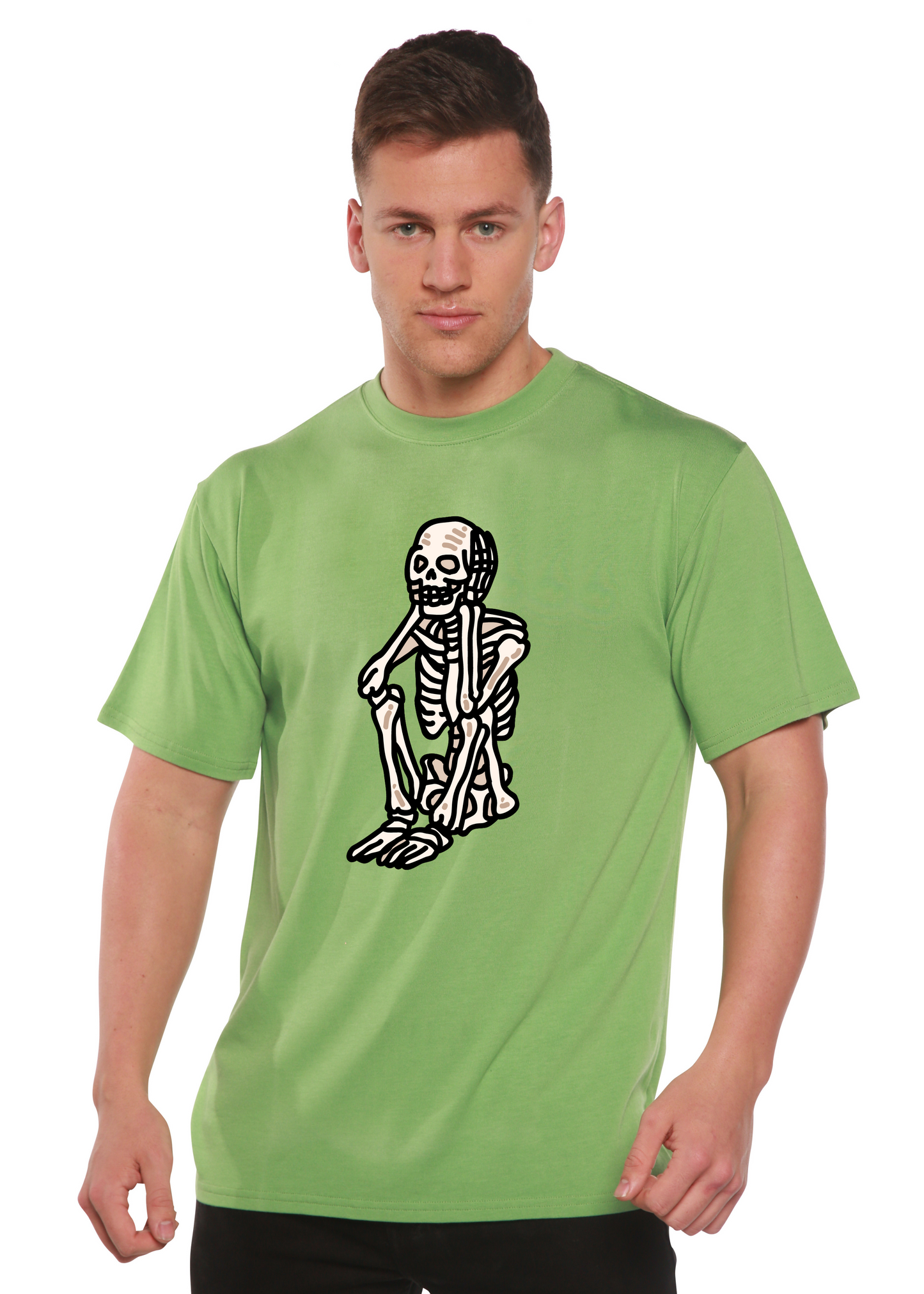 Sad Skeleton tee lime green bamboo viscose/organic cotton skeleton graphic by Spun Bamboo on Tampa Home & Garden Store