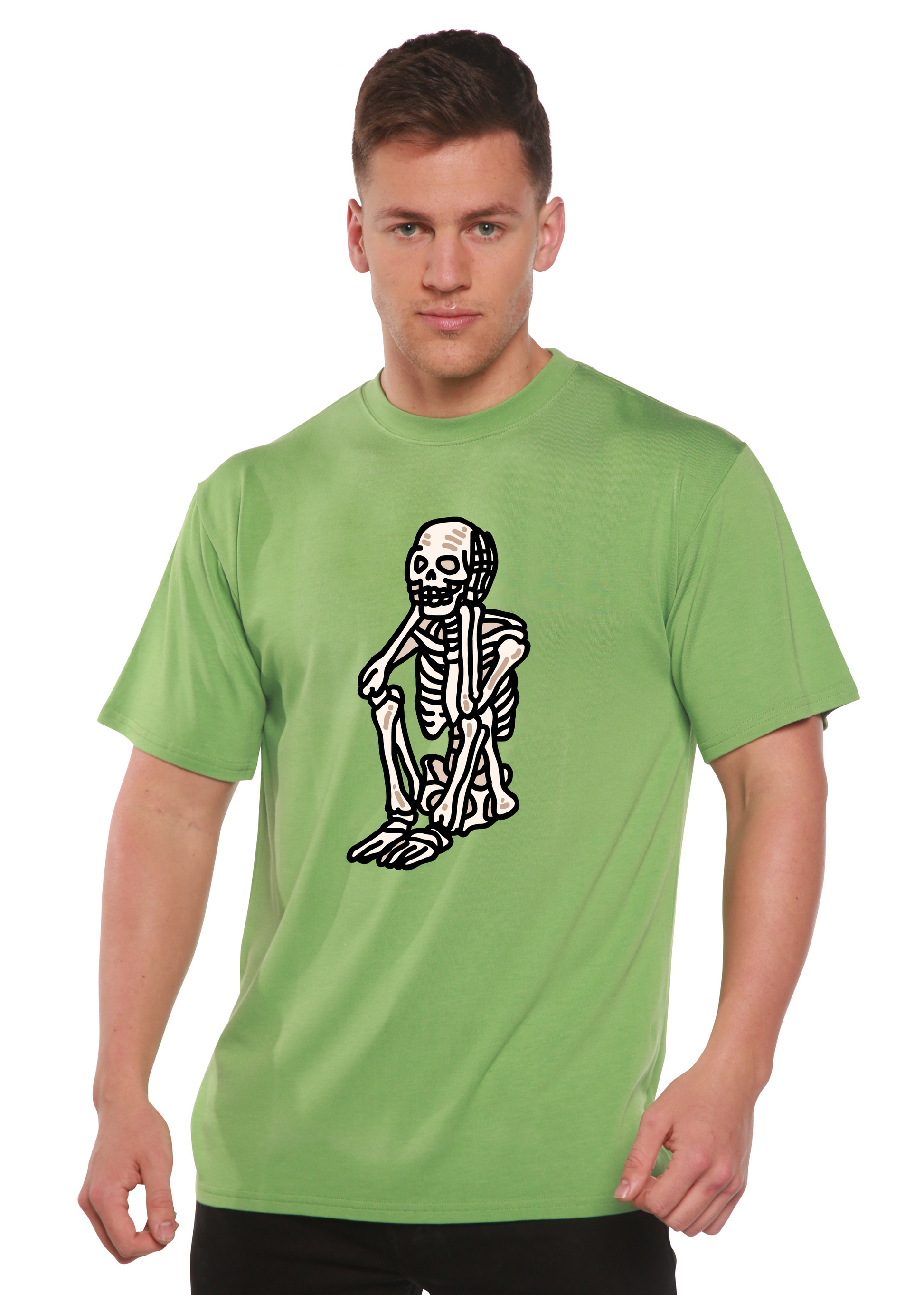 Sad Skeleton tee lime green bamboo viscose/organic cotton skeleton graphic by Spun Bamboo on Tampa Home & Garden Store