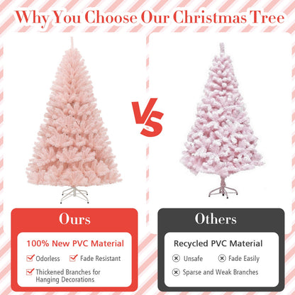 6/7 ft pink hinged full fir artificial Christmas tree by DirectDeals, left vs right display on Tampa Home & Garden Store