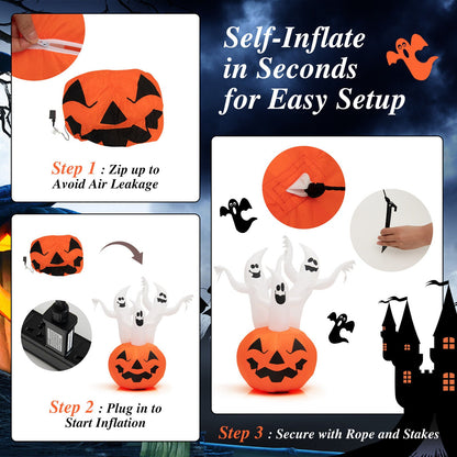 6 ft inflatable Halloween ghosts with orange pumpkin decor and rotating lamp by DirectDeals on Tampa Home & Garden Store
