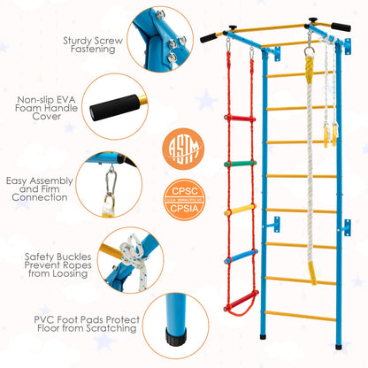 7 In 1 Kids Indoor Gym Playground Swedish Wall Ladder for Solid Wall-Yellow - Tampa Home & Garden Store