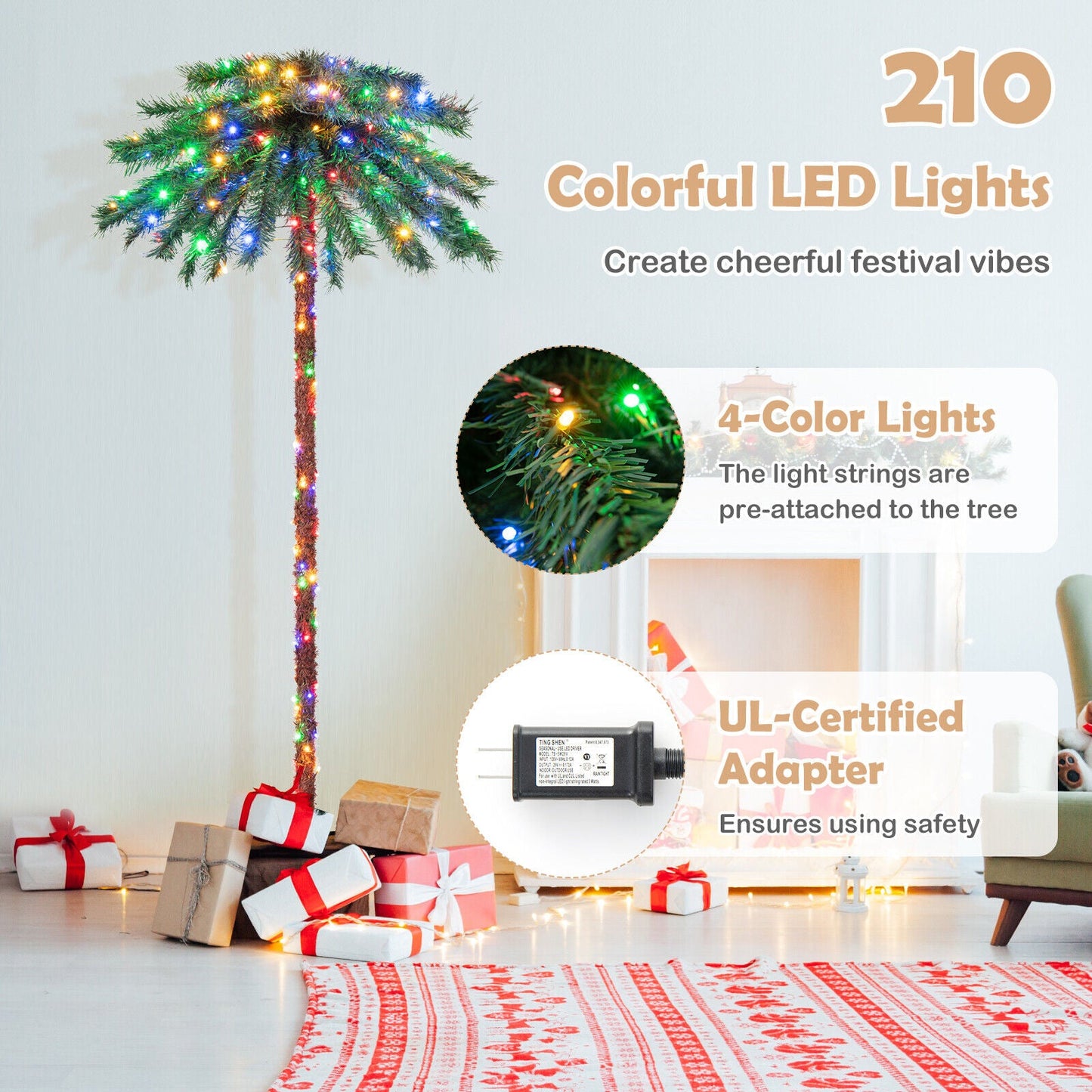 6 Feet Pre-Lit Artificial Tropical Christmas Palm Tree with 210 Multi-Color Lights on Tampa Home & Garden Store