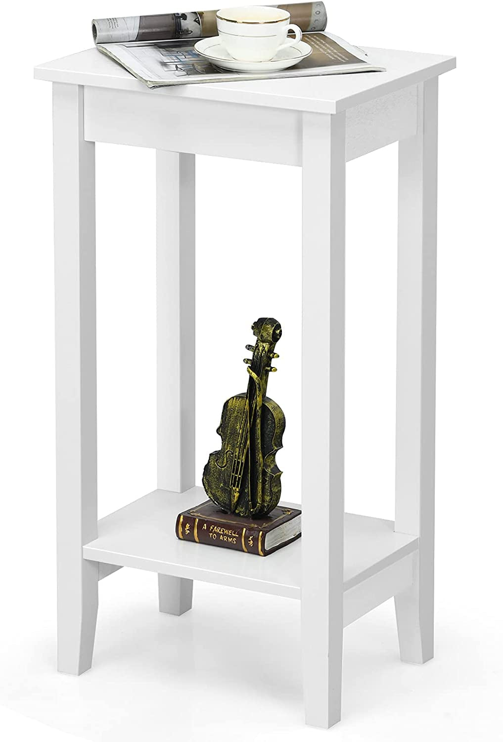 Set of 2 Versatile 2-Tier End Table with Storage Shelf-White