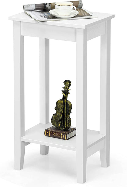 Set of 2 Versatile 2-Tier End Table with Storage Shelf-White