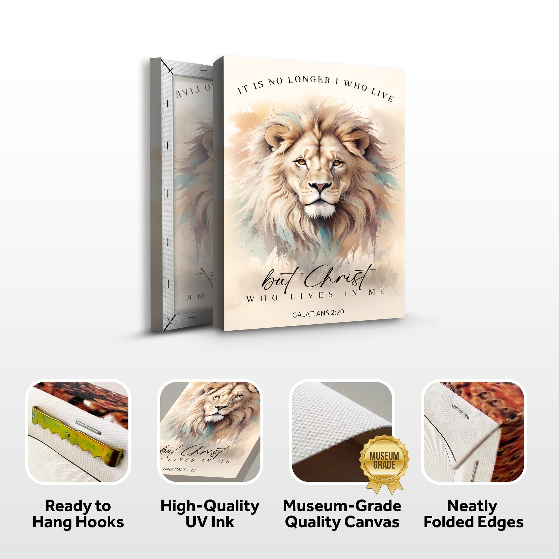 Canvas faith sign Galatians 2:20 with lion artwork by Tailored Canvases Crafting Canvas on Tampa Home & Garden Store