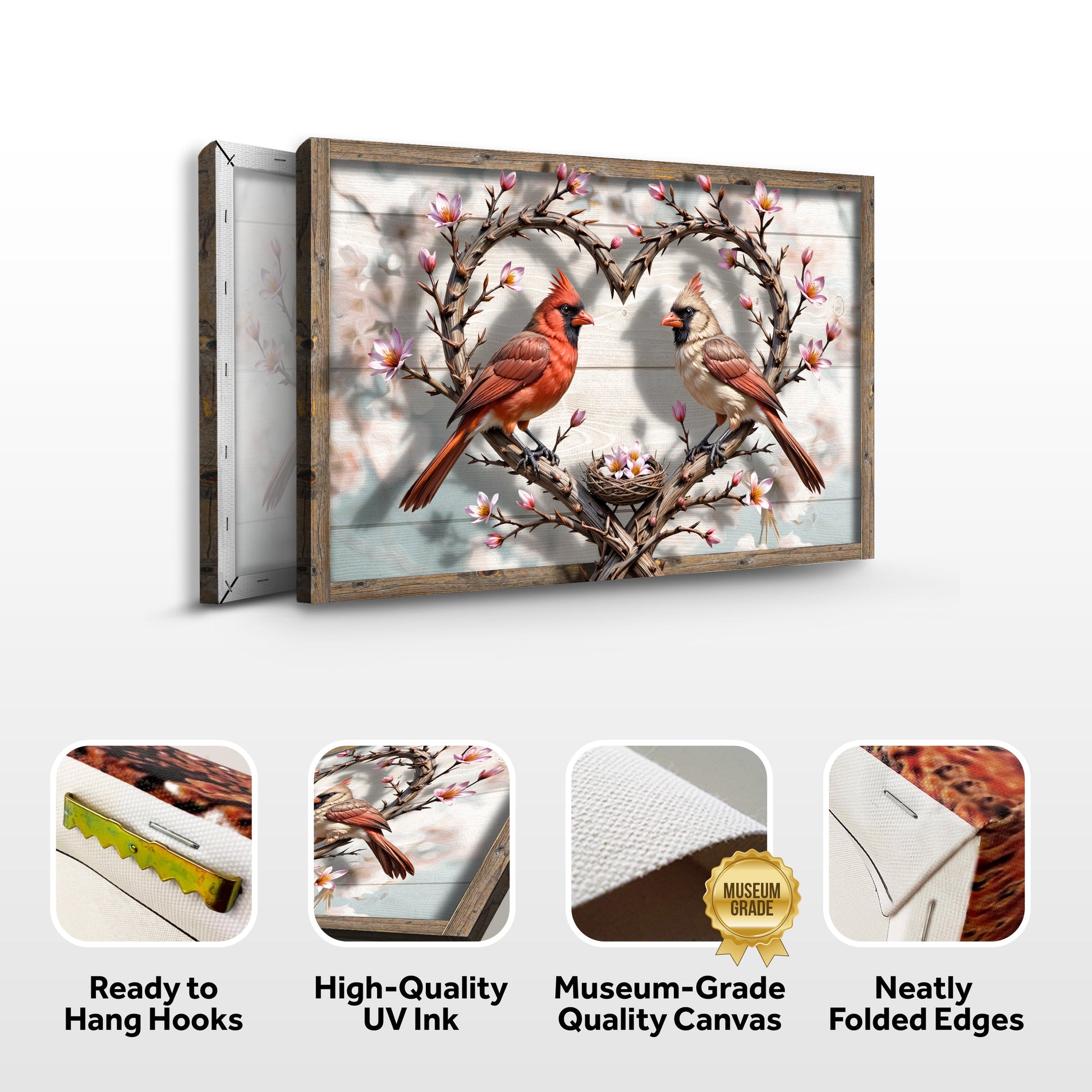 3D Cardinals Wall Art V canvas by Tailored Canvases with cardinals on a twig heart frame on Tampa Home & Garden Store