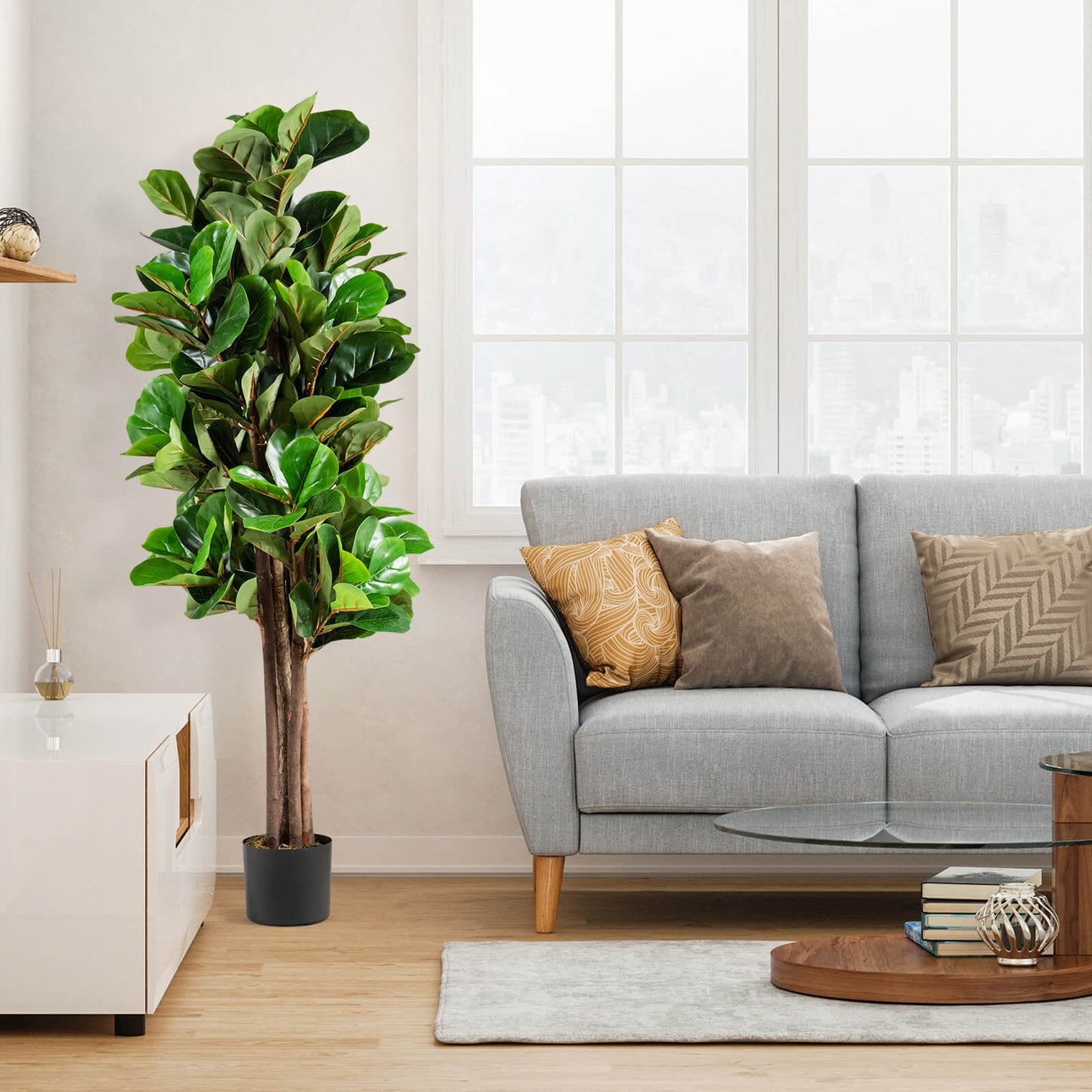 Ficus Lyrata Artificial de 5 Pies Macetero Decorativo