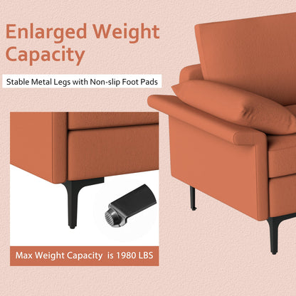 Sofá seccional grande de 3 plazas con patas de metal y 2 puertos USB para 3-4 personas - Rojo