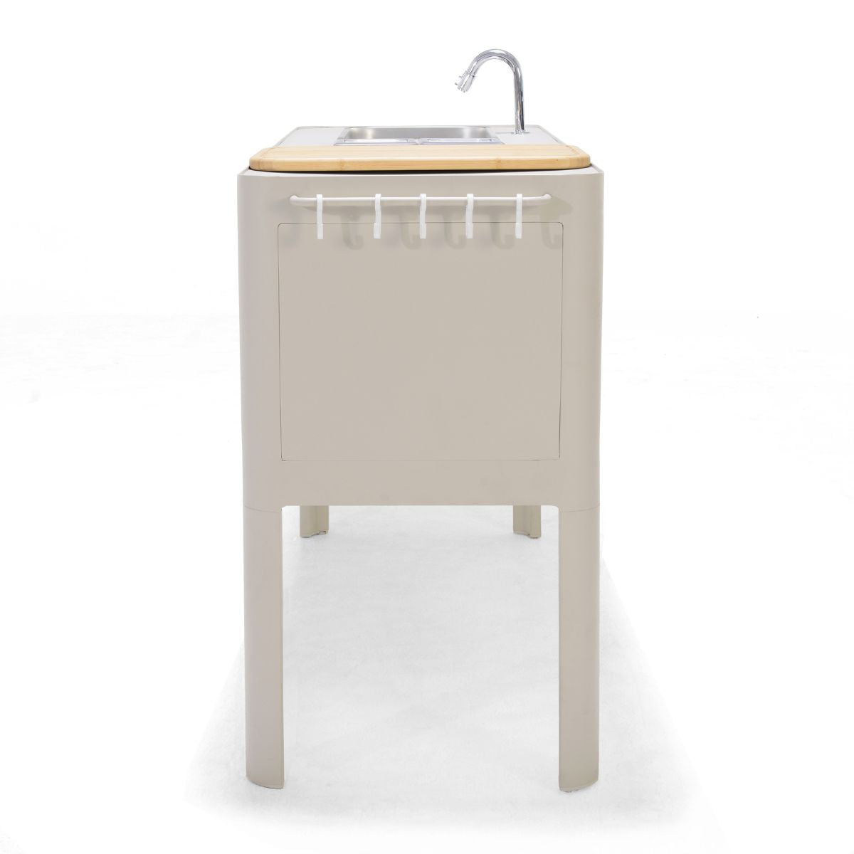 Portals Light Outdoor Kitchen beige cabinet with wood countertop and sink LifestyleGarden US on Tampa Home & Garden Store