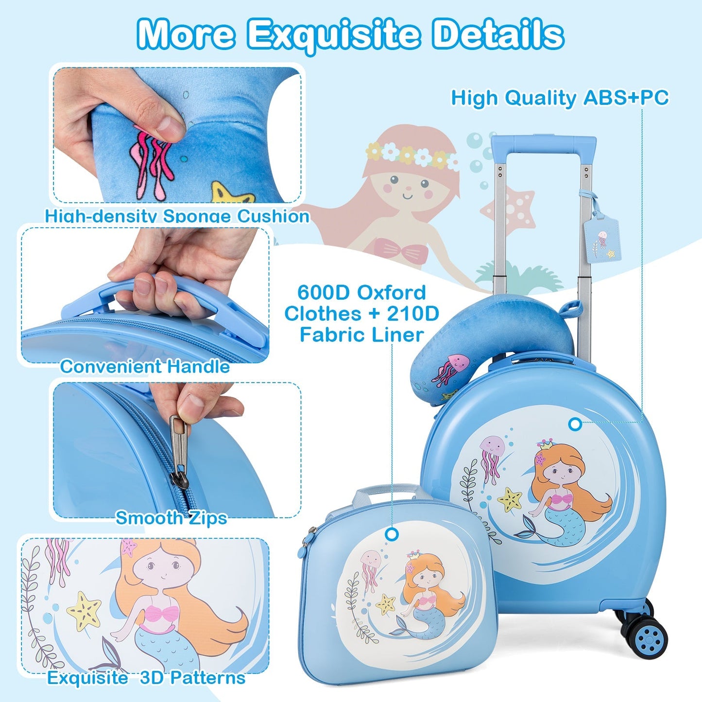 GemGear Kids Luggage Set: blue 14in hardside spinner carry-on + 10in backpack mermaid patterns on Tampa Home & Garden Store