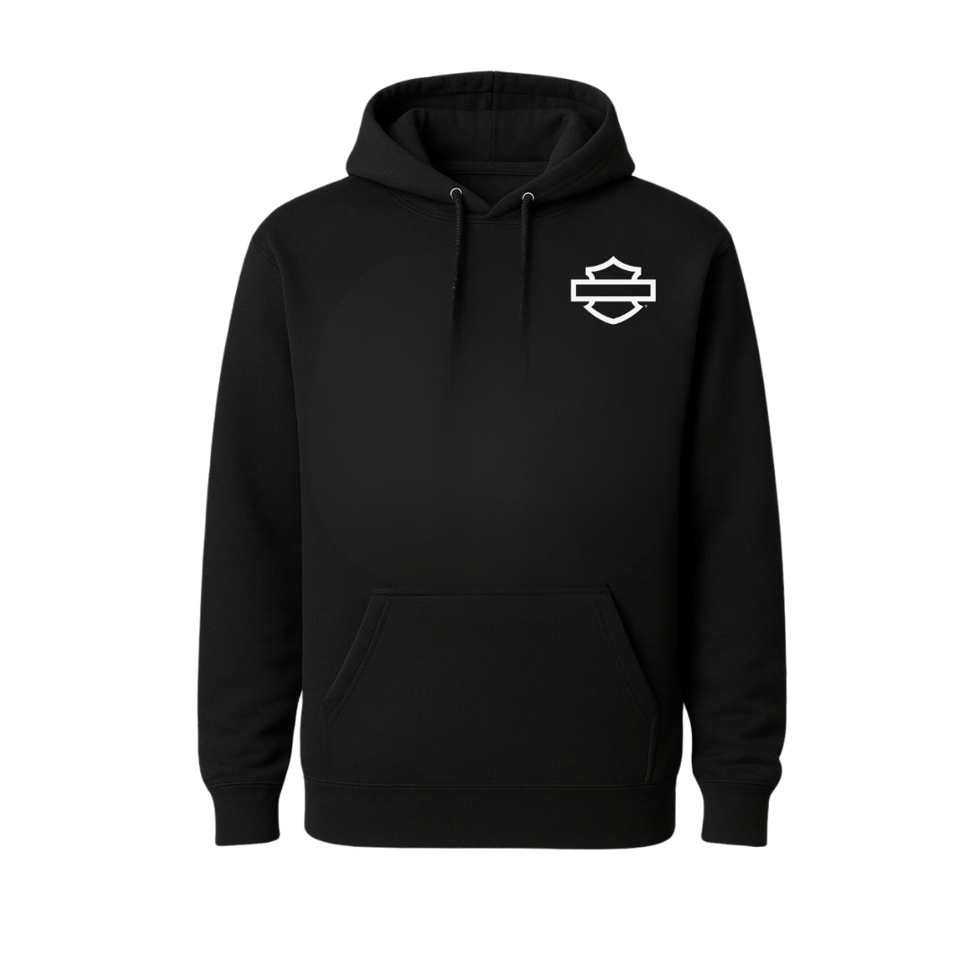Motorcycle Rider Hoodie in black with white chest logo by BikerZoneZ on Tampa Home & Garden Store