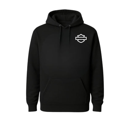 Motorcycle Rider Hoodie in black with white chest logo by BikerZoneZ on Tampa Home & Garden Store