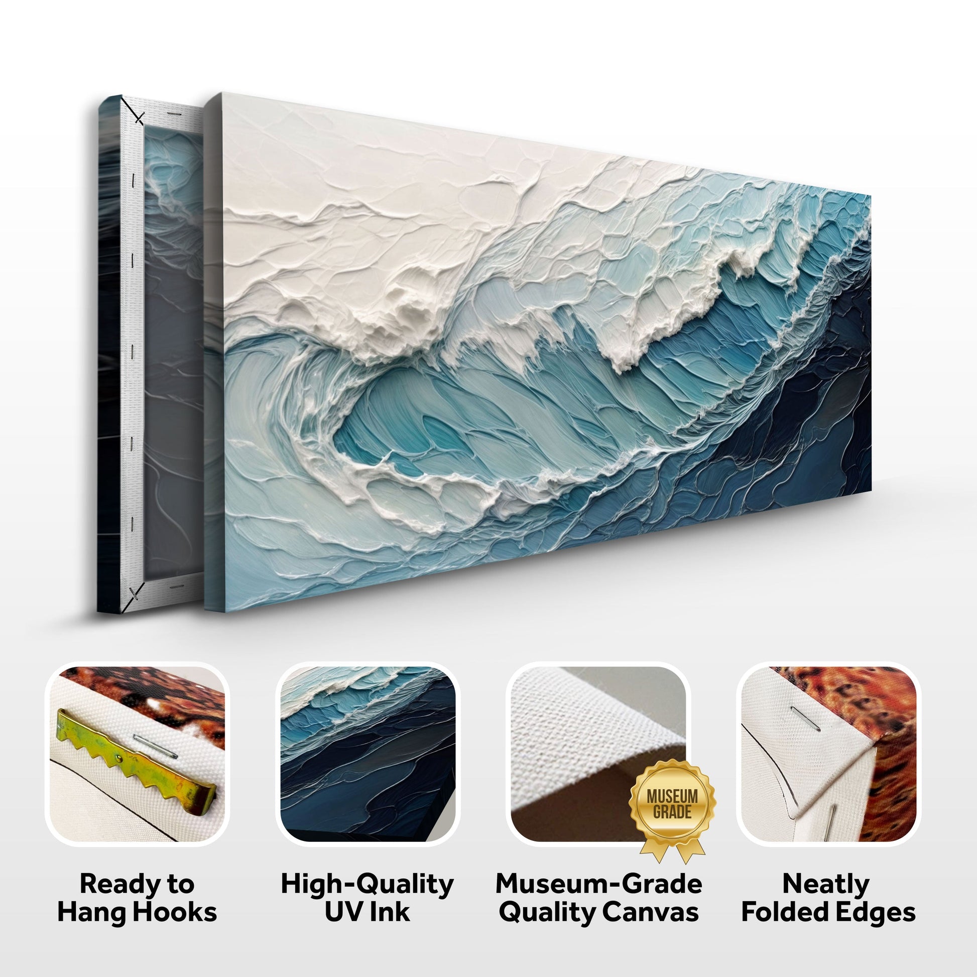 Ocean's Embrace Seascape Canvas by Tailored Canvases, white-to-teal textured waves on crafted canvas on Tampa Home & Garden Store