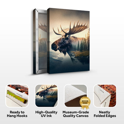Moose Double Exposure Canvas wall art by Tailored Canvases, moose with forest backdrop on Tampa Home & Garden Store