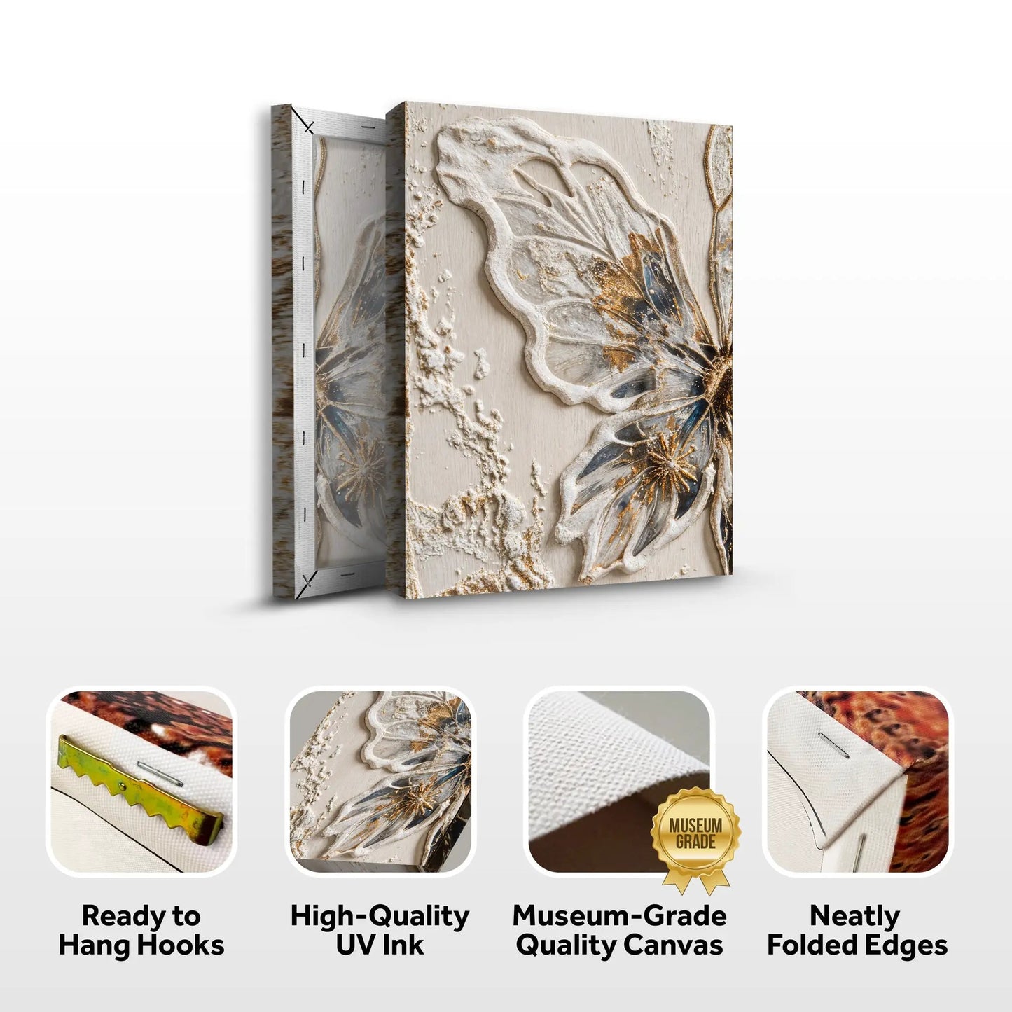 Half Butterfly Wall Art canvas Tailored Canvases with raised beige butterfly relief on Tampa Home & Garden Store