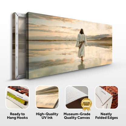 Reflections Faith IX canvas by Tailored Canvases, serene figure in white robes at water's edge on Tampa Home & Garden Store