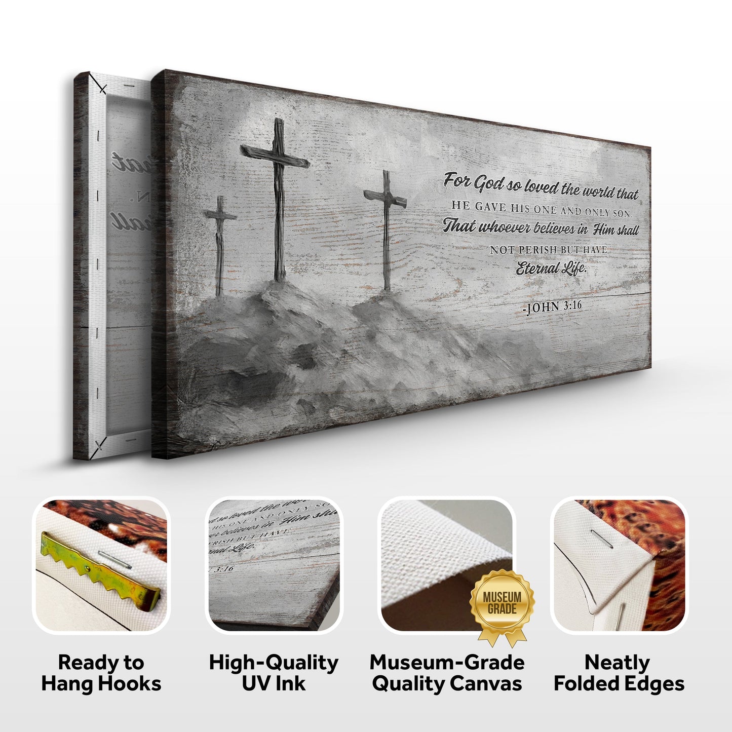 Canvas John 3:16 Faith Sign VIII crafting canvas with gray weathered wood backdrop and cross imagery on Tampa Home & Garden Store