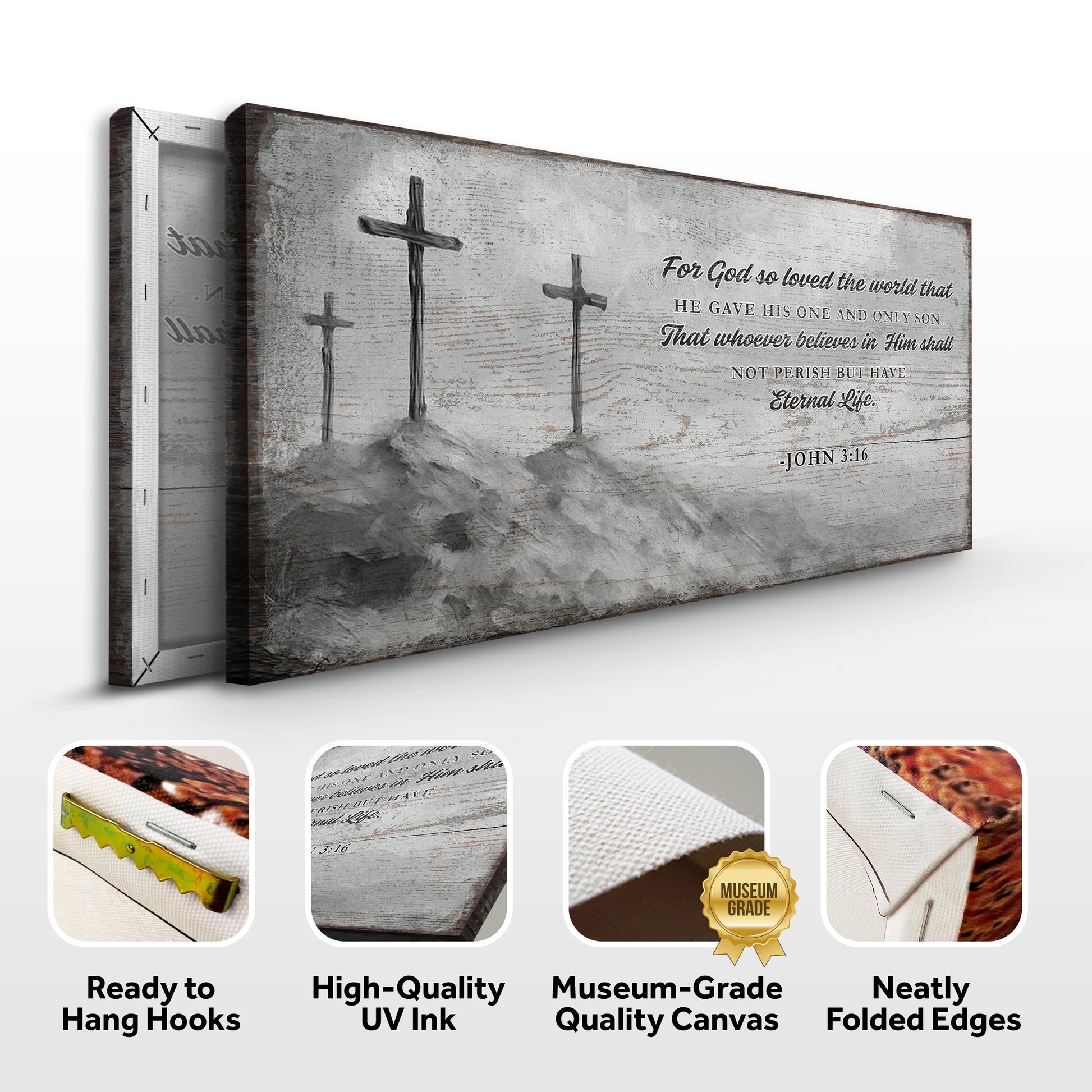 Canvas John 3:16 Faith Sign VIII crafting canvas with gray weathered wood backdrop and cross imagery on Tampa Home & Garden Store