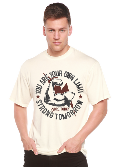 Strong Tomorrow men's bamboo viscose T-shirt graphic, cream with bold print by Spun Bamboo on Tampa Home & Garden Store