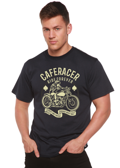 Caferacer Ride Forever men's bamboo viscose/organic cotton tee with motorcycle graphic on Tampa Home & Garden Store