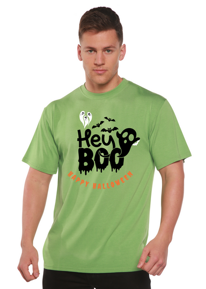Hey Boo men's bamboo viscose/organic cotton tee lime green with ghosts by Spun Bamboo on Tampa Home & Garden Store