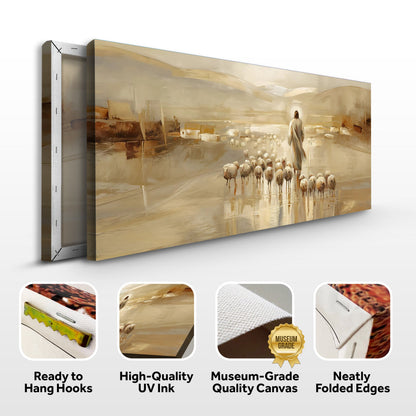 99 Faith Wall Art IX canvas by Tailored Canvases, shepherd and flock scene in warm beige on Tampa Home & Garden Store