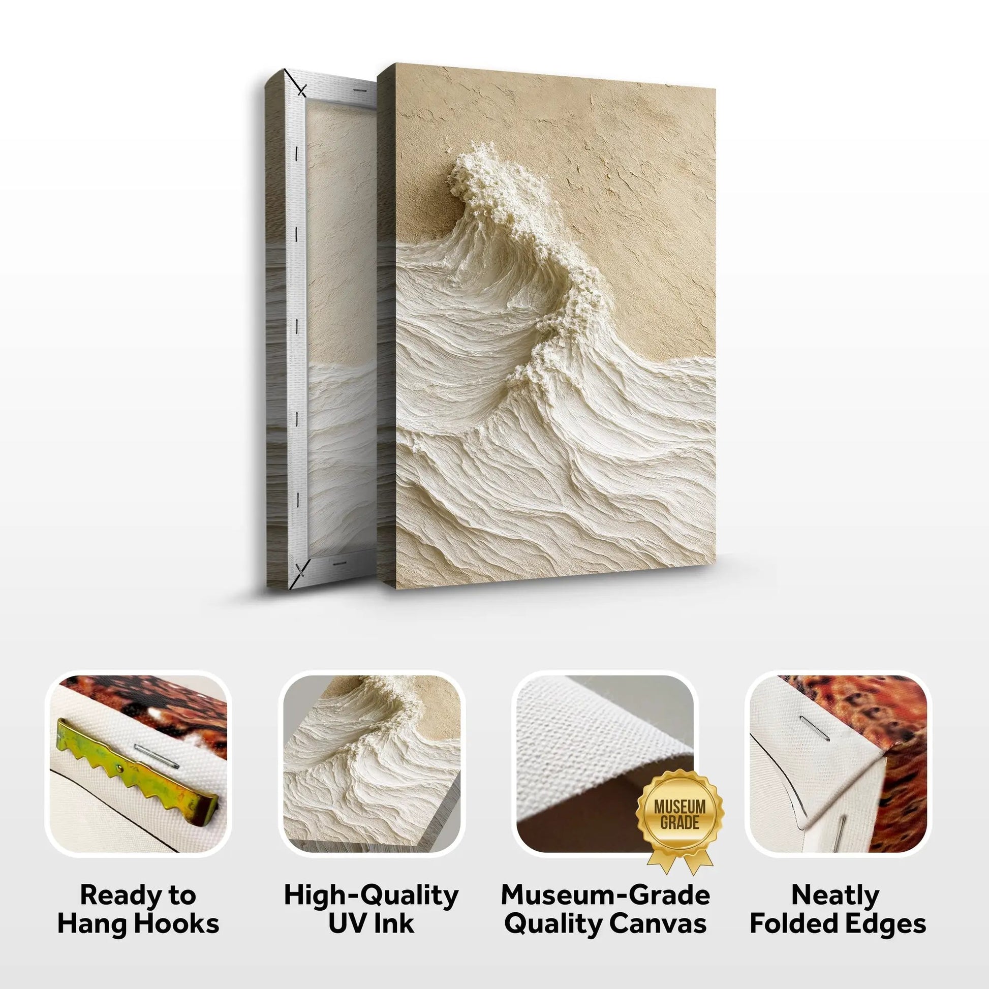 Modern Neutral Mountain Wall Art canvas by Tailored Canvases, 3-panel beige textured wave design on Tampa Home & Garden Store
