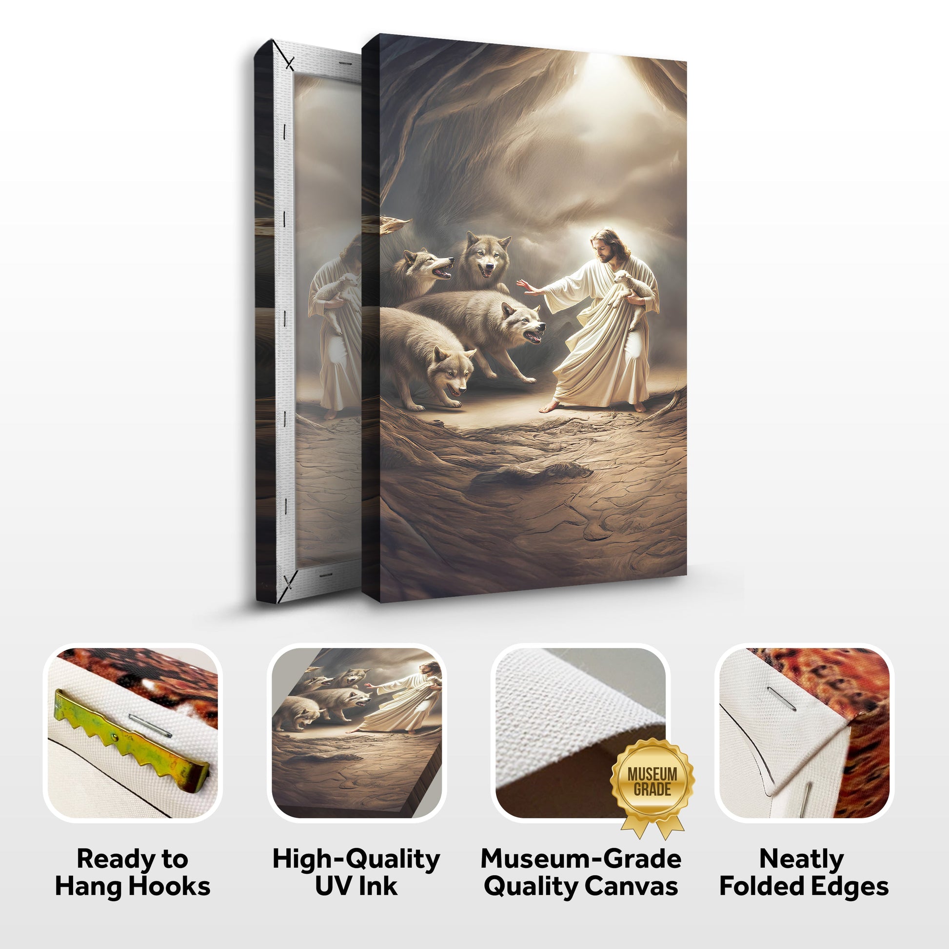 Canvas art Jesus Protects Lamb From Wolves Faith Wall Art VII Tailored Canvases in warm tones on Tampa Home & Garden Store