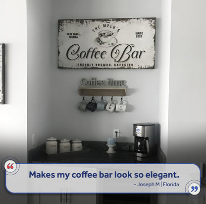 Coffee Bar Sign IV canvas crafting art by Tailored Canvases, black and white cafe sign on Tampa Home & Garden Store