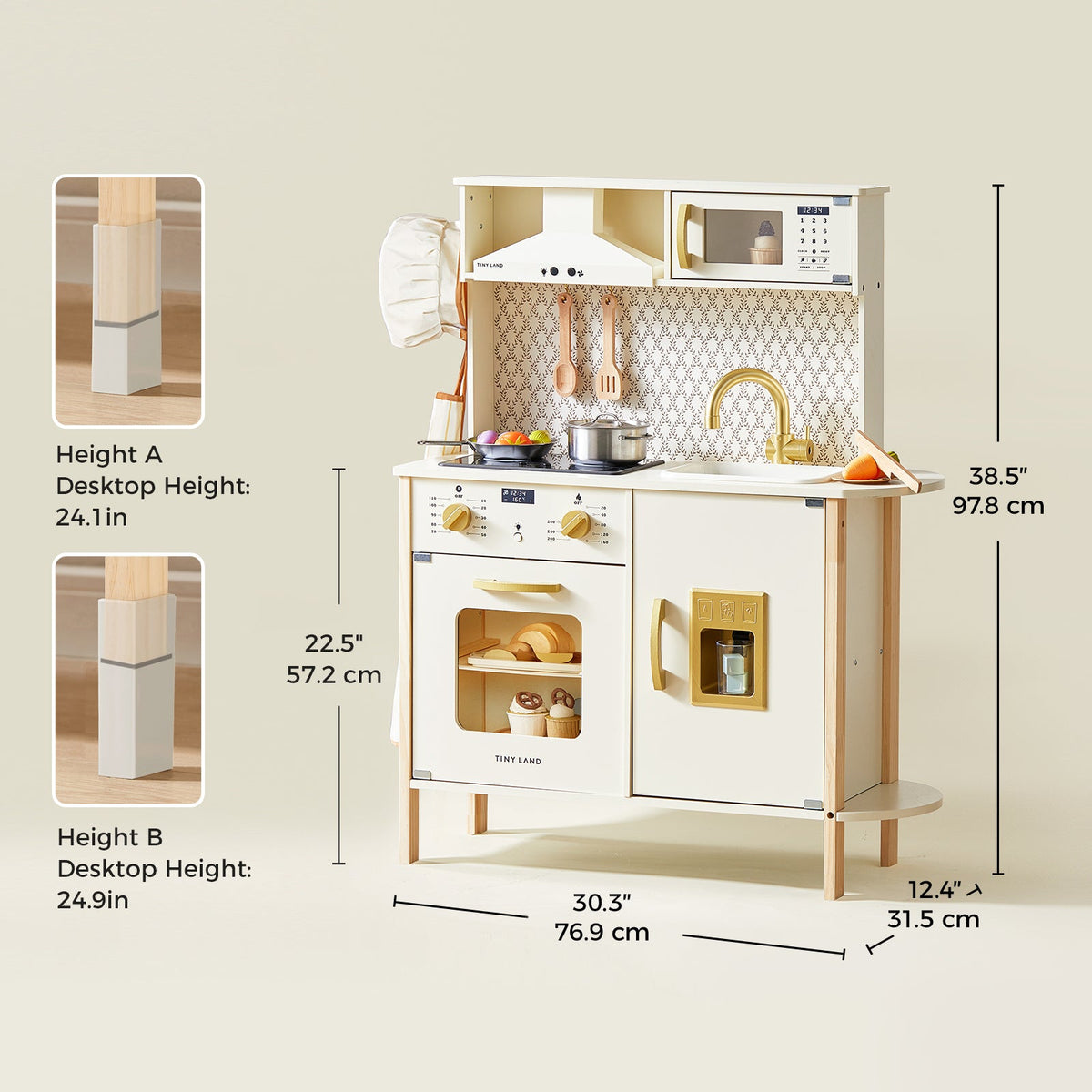 Tiny Land PopJoy Play Kitchen toy kitchen in cream and natural wood with stove and sink on Tampa Home & Garden Store