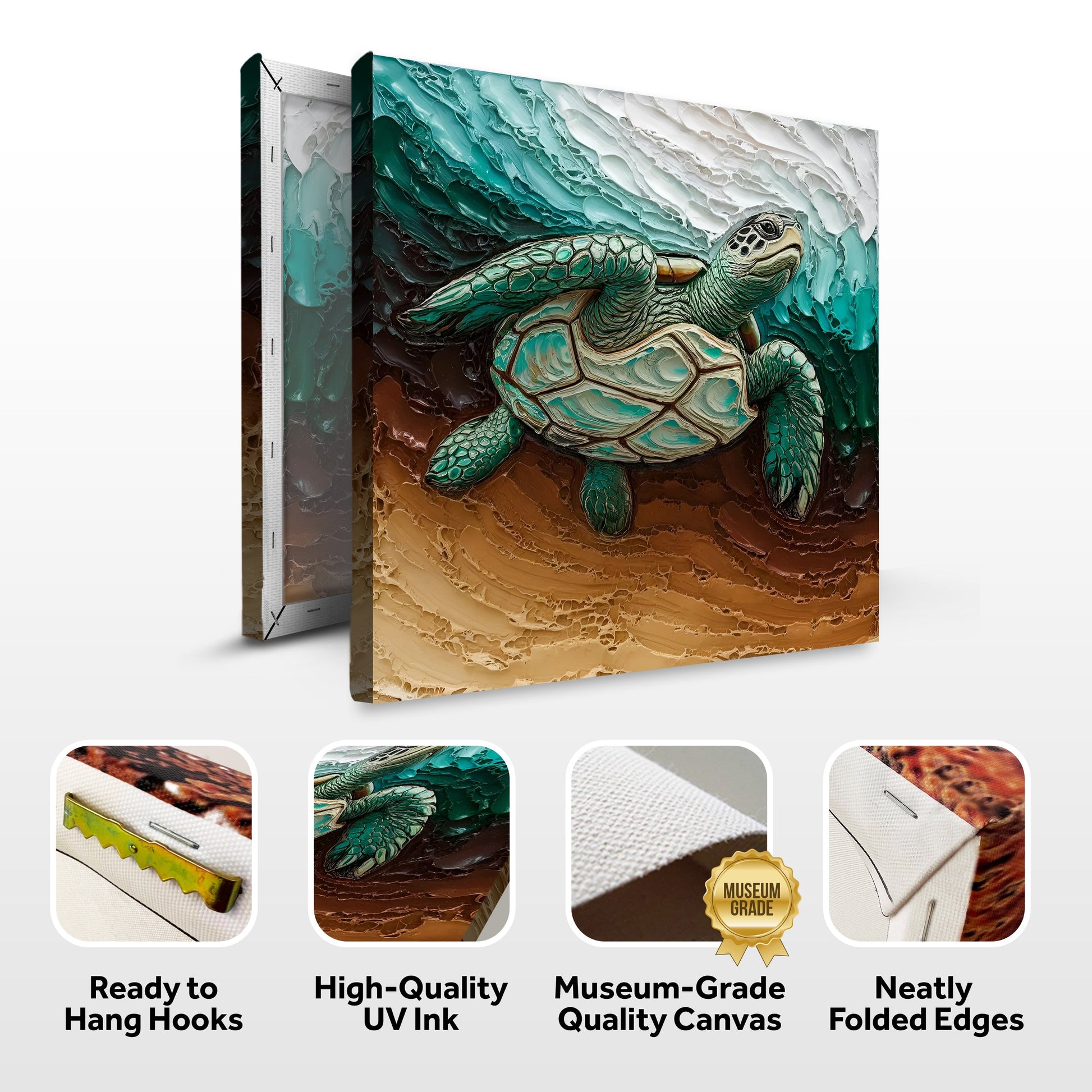 3D Turtle Wall Art canvas Tailored Canvases turquoise sea turtle on textured ocean backdrop on Tampa Home & Garden Store