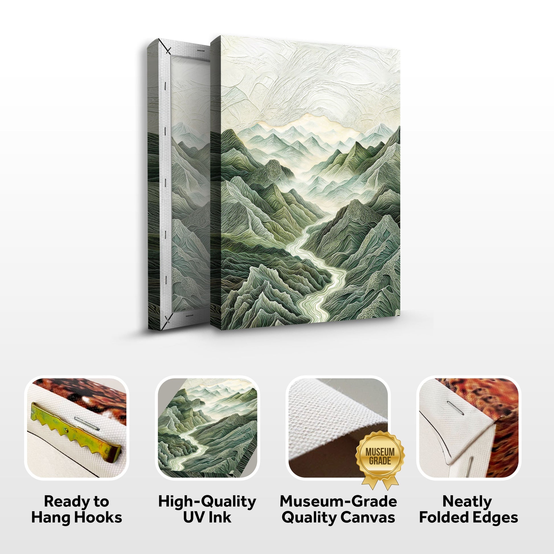 Abstract mountain and river landscape canvas by Tailored Canvases, green tones on Tampa Home & Garden Store