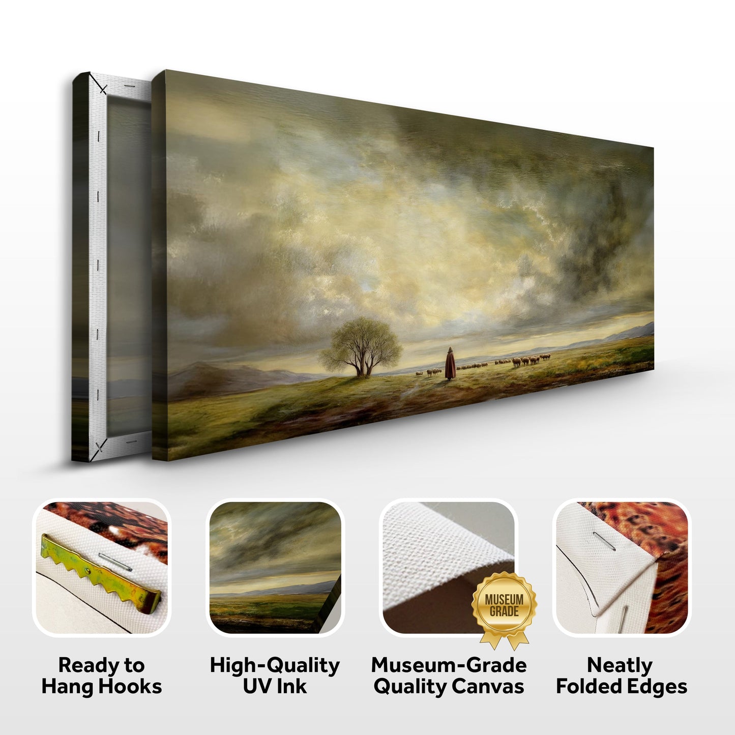 The Good Shepherd Faith Wall Art canvas Tailored Canvases scene with shepherd and flock on Tampa Home & Garden Store
