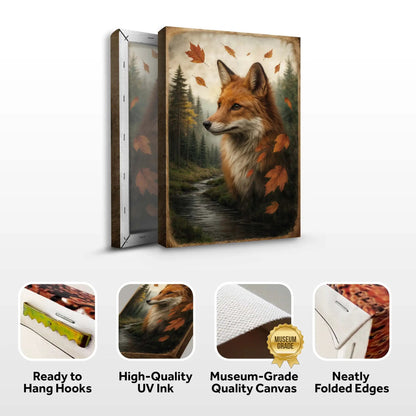 Autumn Fox Double Exposure Canvas by Tailored Canvases, fox portrait in autumn forest on Tampa Home & Garden Store