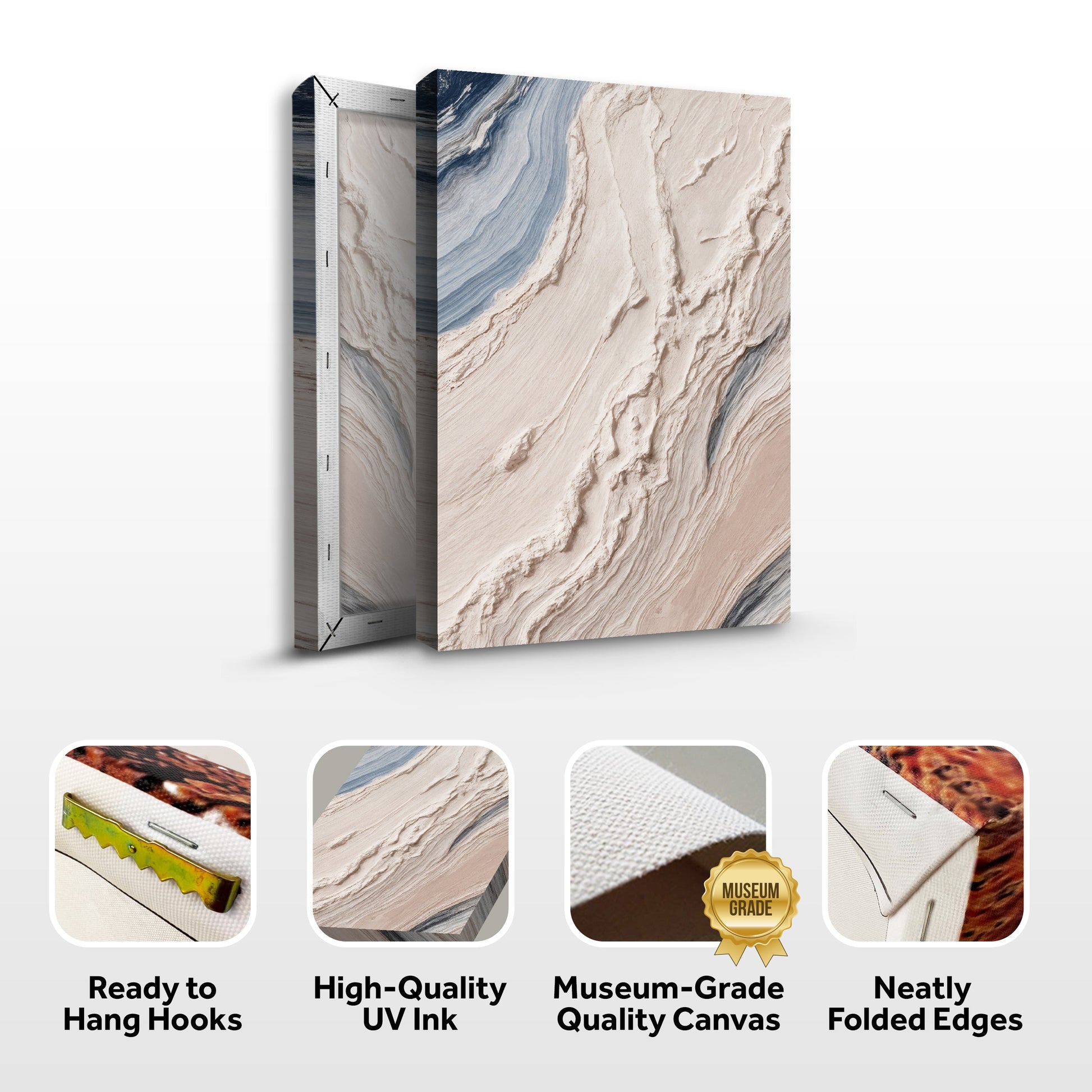 Minimalist Waves Wall Art III canvas, 3-panel Tailored Canvases in blue beige marble on Tampa Home & Garden Store
