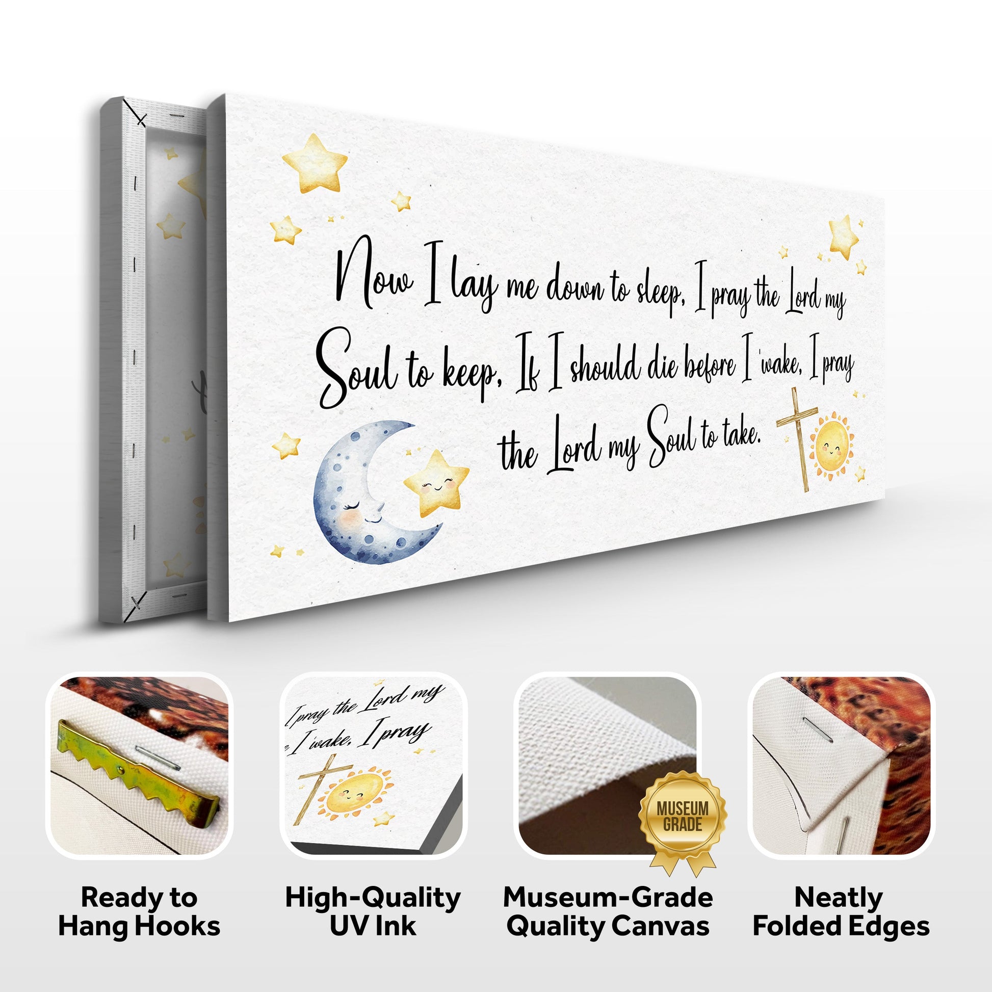 I Lay Me Down To Sleep Faith Sign canvas with cursive prayer and stars by Tailored Canvases on Tampa Home & Garden Store