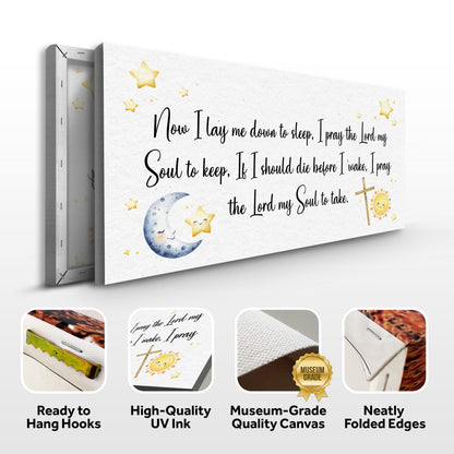 I Lay Me Down To Sleep Faith Sign canvas with cursive prayer and stars by Tailored Canvases on Tampa Home & Garden Store