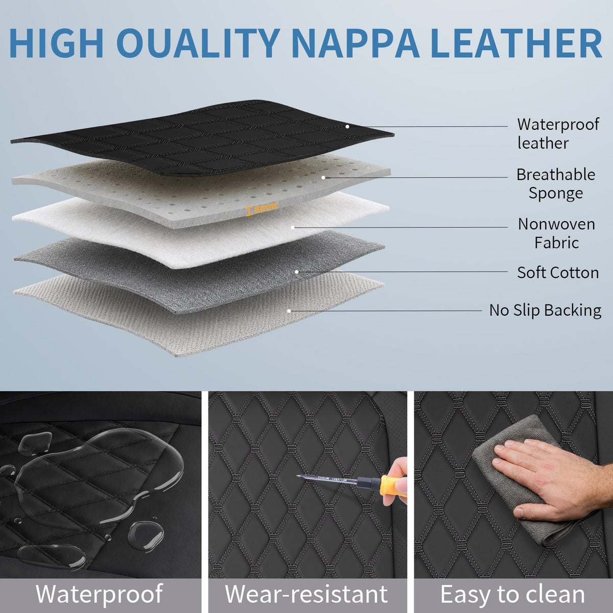 Umbrauto truck seat cover Waterproof Nappa Leather with layered leather, sponge, nonwoven fabric on Tampa Home & Garden Store
