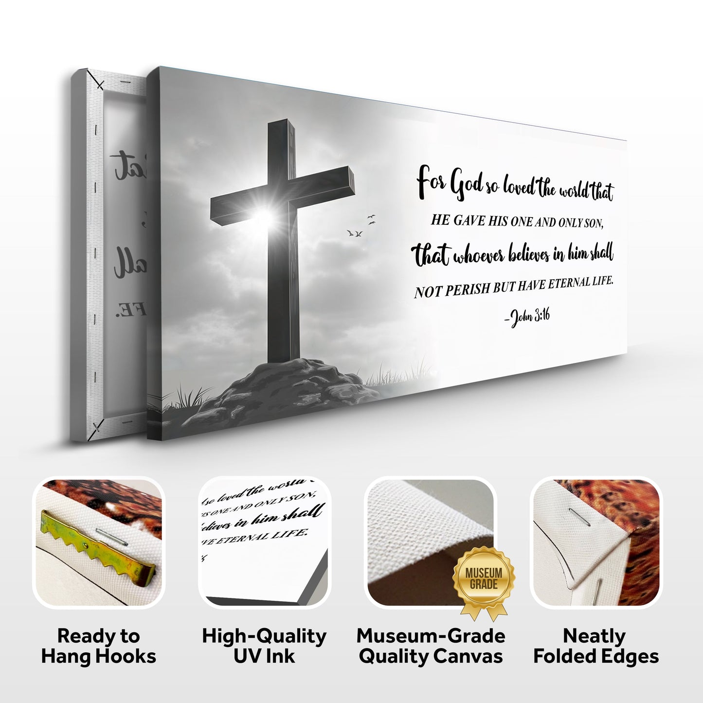 Canvas John 3:16 Faith Sign VI with grayscale cross Tailored Canvases crafting canvas on Tampa Home & Garden Store